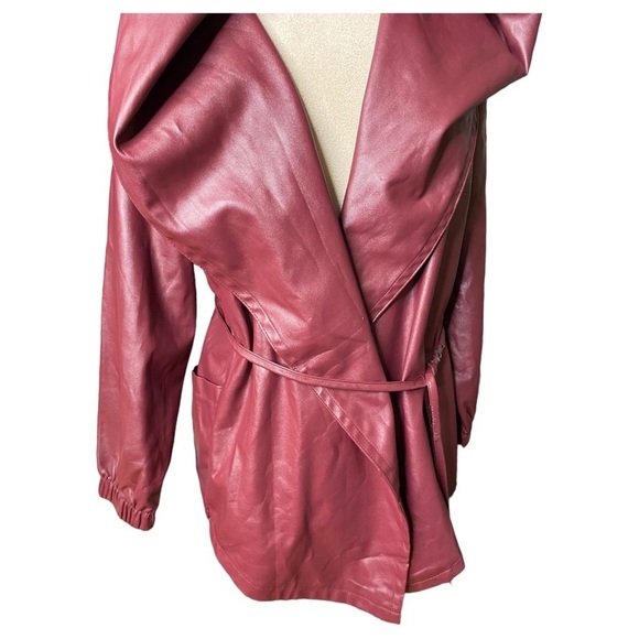 NWOT BURGUNDY Milan Runway LAMBSKIN Leather hooded jacket - Picture 5 of 16